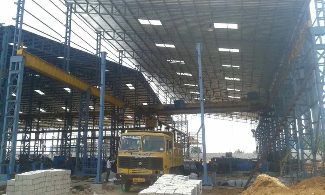 Interior of a steel building under construction